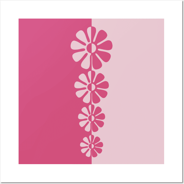 1960's Bold Retro Mod Flowers in Pink Wall Art by MellowCat